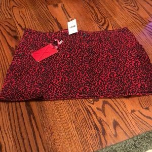 Red leopard print denim skirt